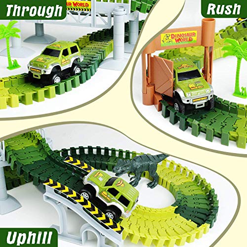 AUUGUU Kids Dinosaur Race Car Track with Flexible Track, Dino Toys, Bridge, Ramps and 2 Race Car Toys – Prehistoric Race Track for Kids Age 3-5 AUUGUU Kids Dinosaur Race Car Track with Flexible Track, Dino Toys, Bridge, Ramps and 2 Race Car Toys – Prehistoric Race Track for Kids Age 3-5